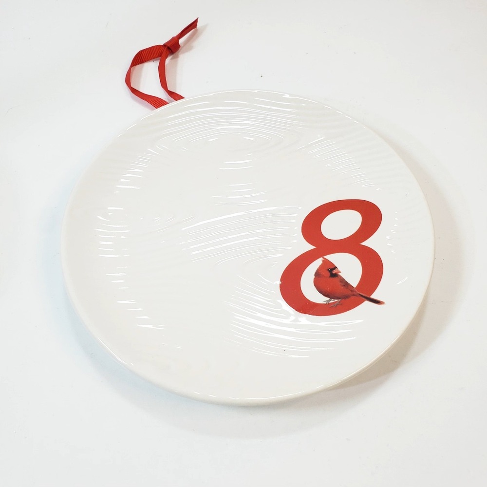 Temptations By Tara 12 Days Of Christmas 6" Plate #8 Cardinal Red Ribbon Hanger